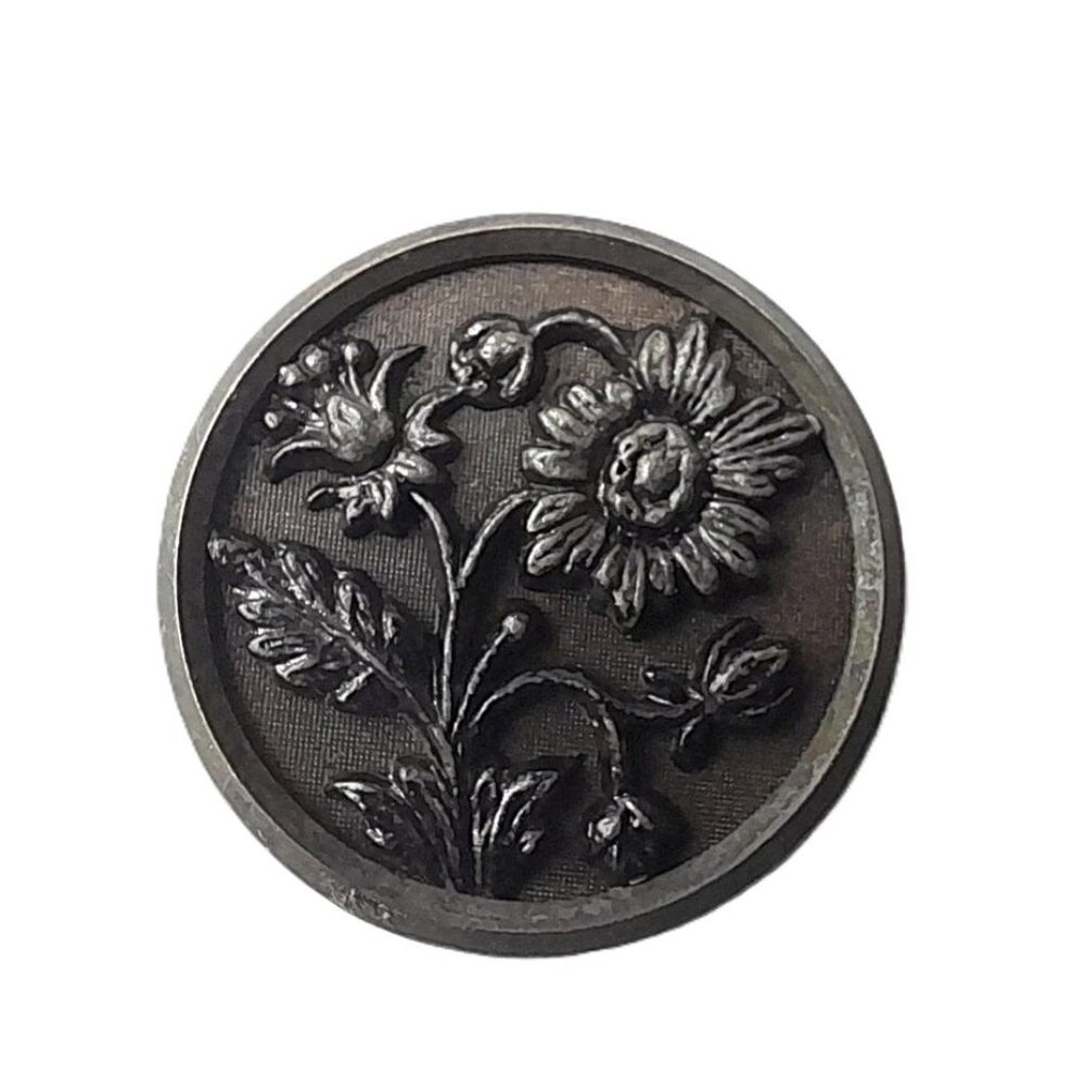 Vintage Antique Victorian Picture Button Sunflowers Metal Mesh Screen